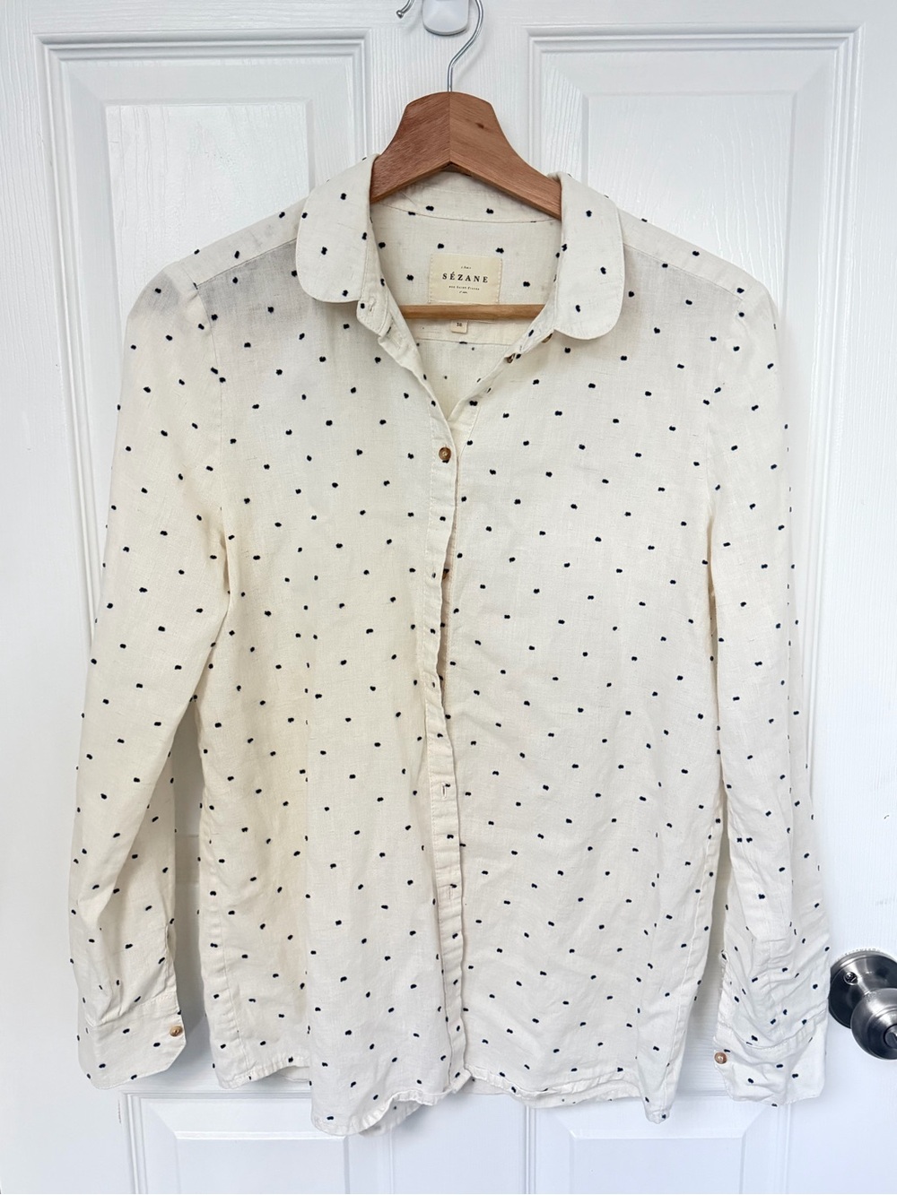 Sezane Cream Swiss Dot Button Up Shirt Womens 38